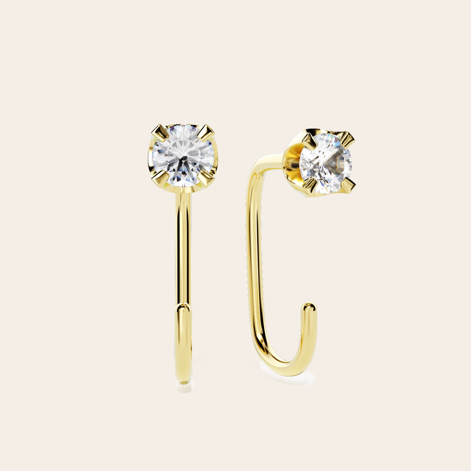 Arc Huggie Earrings gold moissanite pair front view