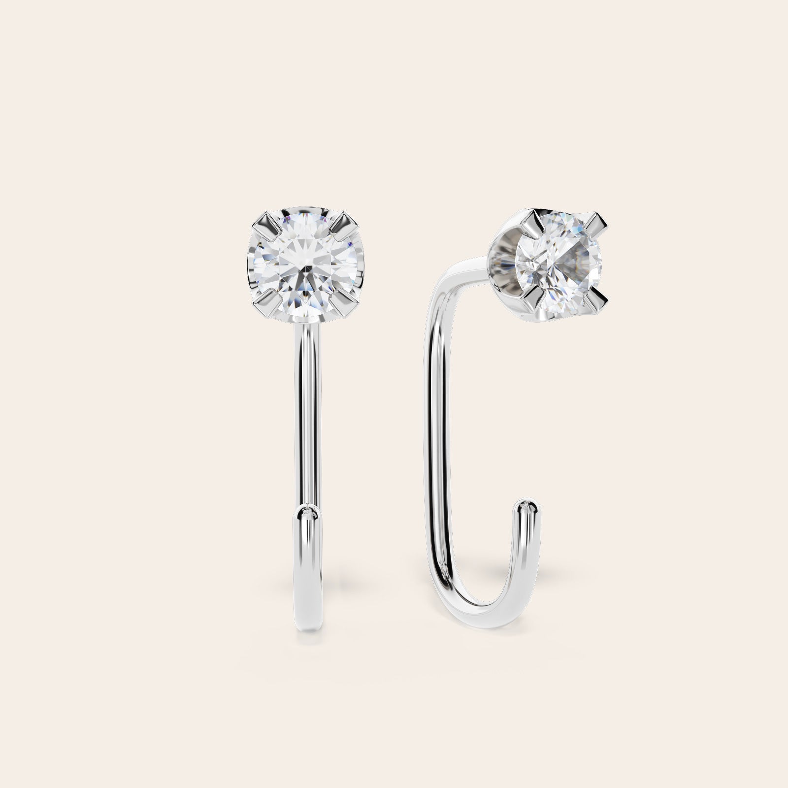 Arc Huggie Earrings silver moissanite pair front view