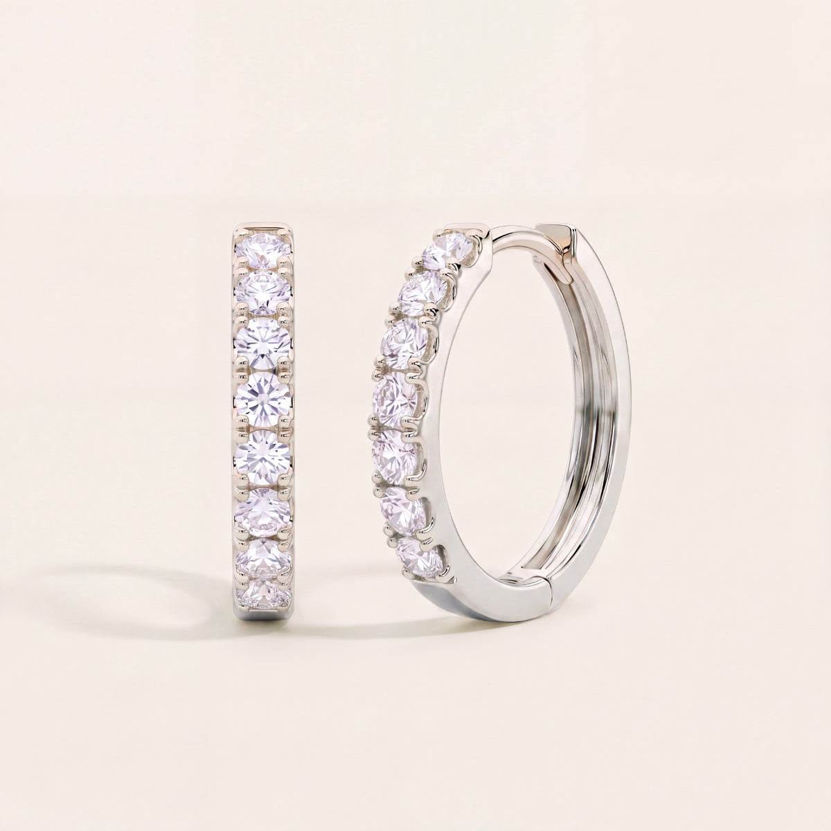 Pave Huggie Earrings silver front pair