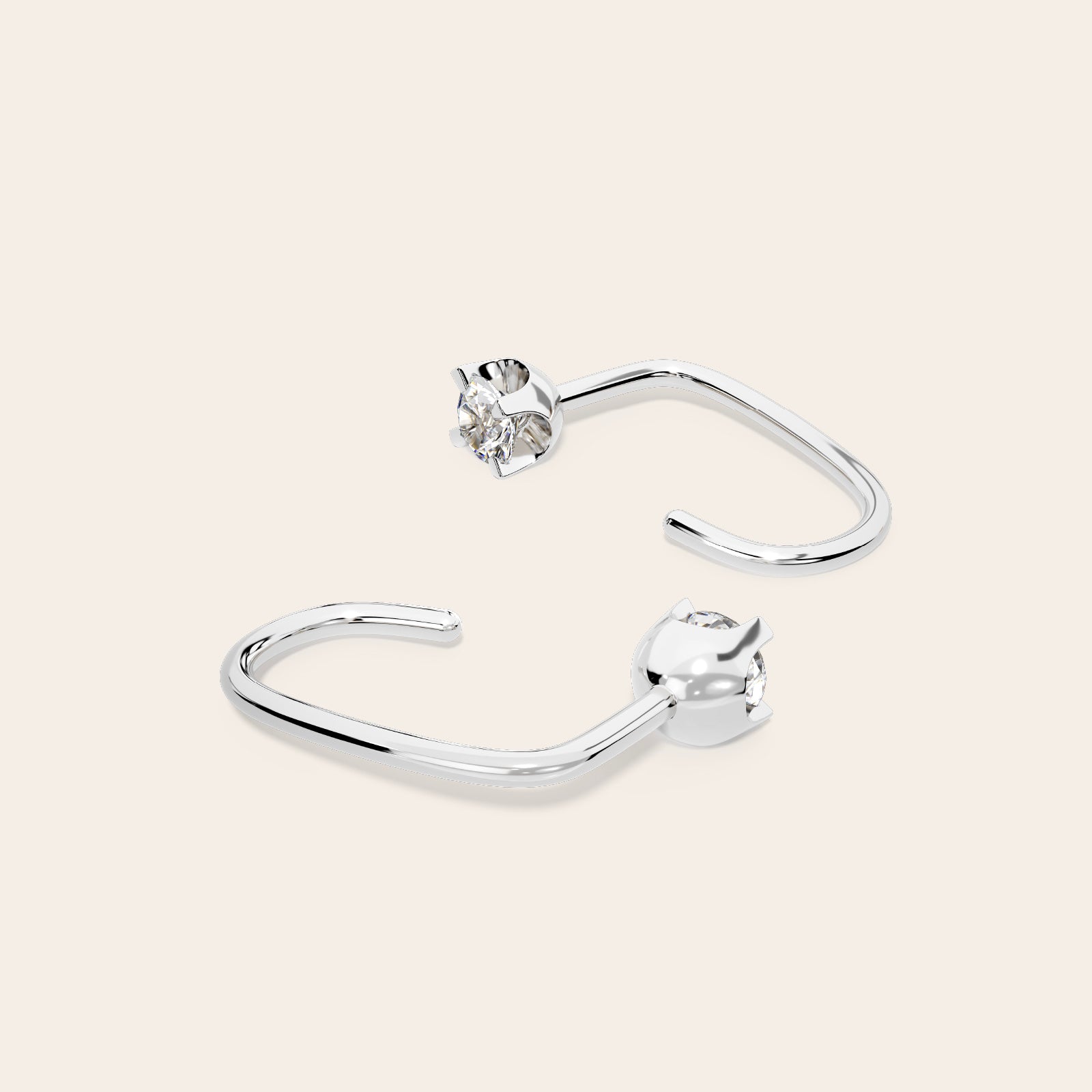 Arc Huggie Earrings silver moissanite pair flat view